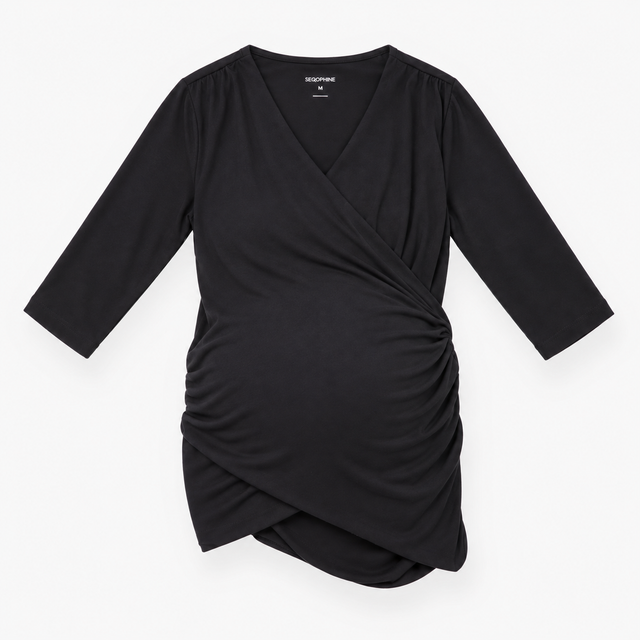 Nursing Top Black Cotton Skin-to-Skin Wrap