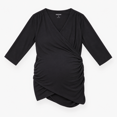 Nursing Top Black Cotton Skin-to-Skin Wrap