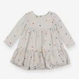Grey LS dress with embroidered flowers