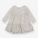 Grey LS dress with embroidered flowers