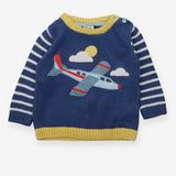 Sweater Knit Blue Stripe Aeroplane Applique