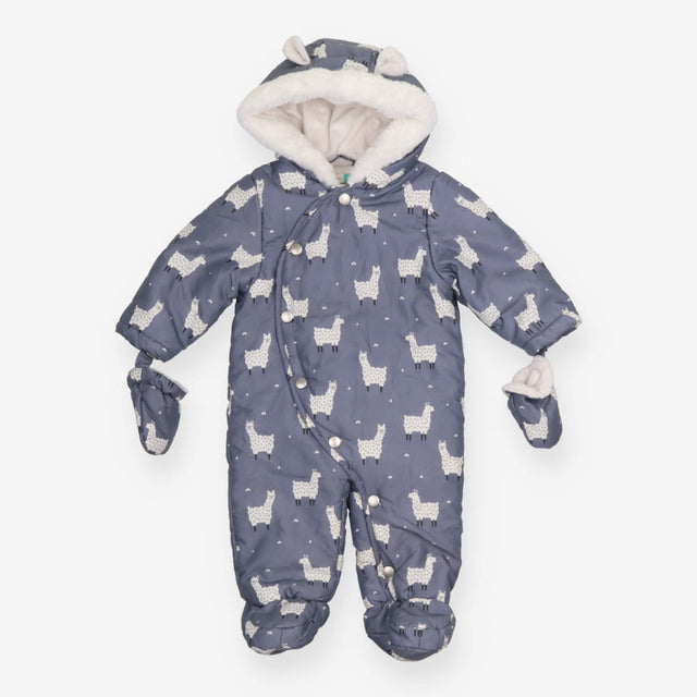 Grey Llama pramsuit fur lined