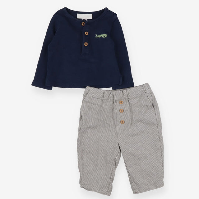 Trousers Grey and T-shirt long sleeves Navy set wi