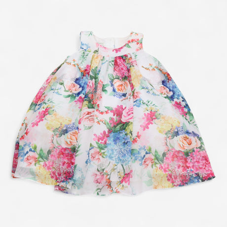 Dress Party White Sleeveless with Floral Print