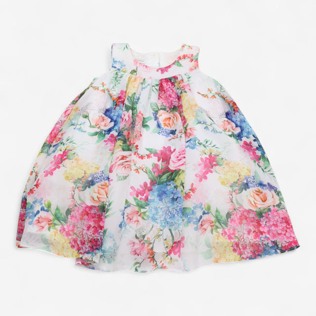 Dress Party White Sleeveless with Floral Print