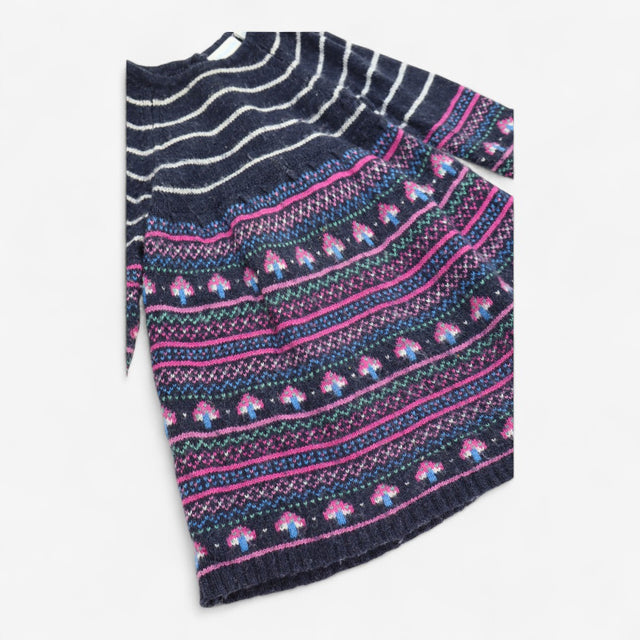 Knitted jumper dress navy with pink mushrooms
