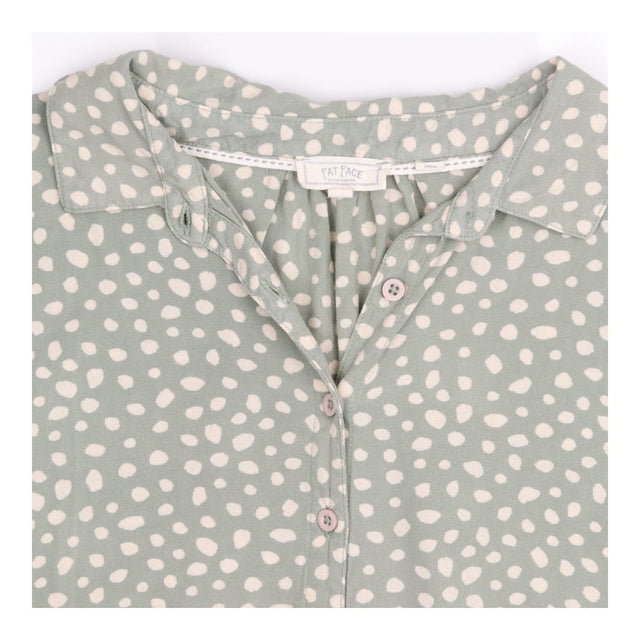 Sage Green Polka Dot Short Sleeve Tie Front