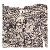 Black Cream Paisley Silk Longline Blouse with Ruff