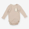 Bodysuit Brown & Cream Stripe with White Pocket
