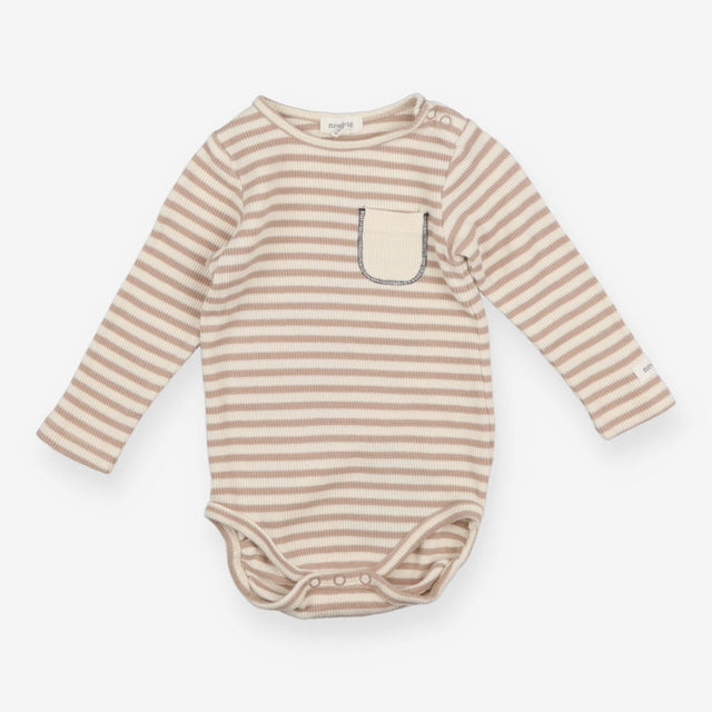 Bodysuit Brown & Cream Stripe with White Pocket