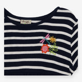Blue and white striped dress with flower embroider
