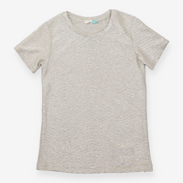 Silver Metallic Shimmer Short-Sleeve Party Top