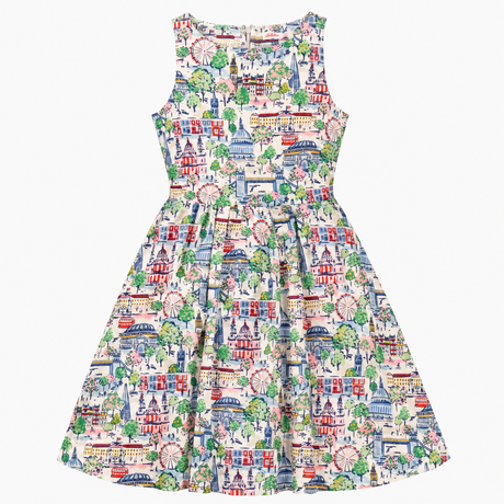 London Scene Printed Sleeveless Cotton A-Line Dres