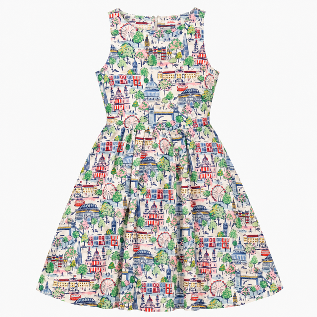 London Scene Printed Sleeveless Cotton A-Line Dres