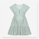 Green and Pink Floral Button Front Maternity Dress