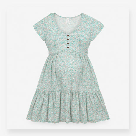 Green and Pink Floral Button Front Maternity Dress