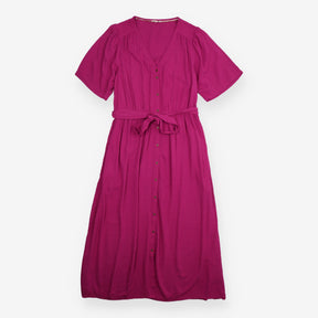 Magenta Pink Textured Button Through Midi 