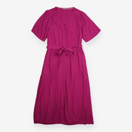 Magenta Pink Textured Button Through Midi 
