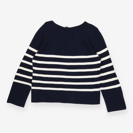 Boat Neck Cotton Sweater | Blue Striped Light Knit