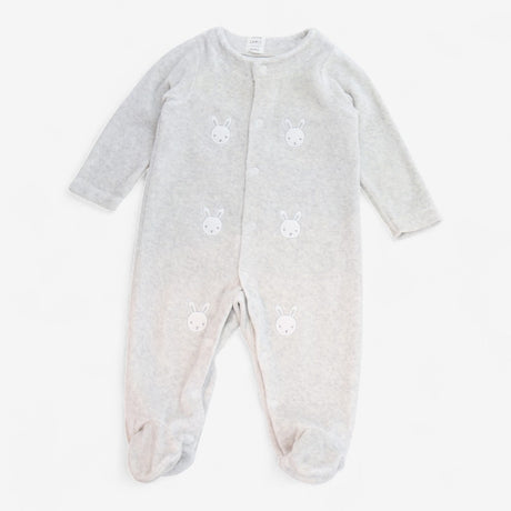 Sleepsuit Grey Velour with Bunny Faces