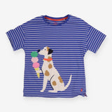 Tee Blue with Strips and Dog eating Ice Cream 