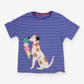 Tee Blue with Strips and Dog eating Ice Cream 