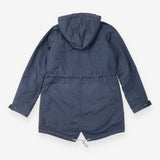 Coat Blue Grey Hooded Parka Drawstring Waist Utili