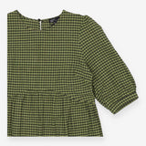 Gingham Check Midi Dress Green – Puff Sleeve Desig