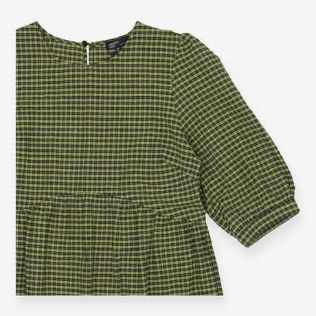 Gingham Check Midi Dress Green – Puff Sleeve Desig