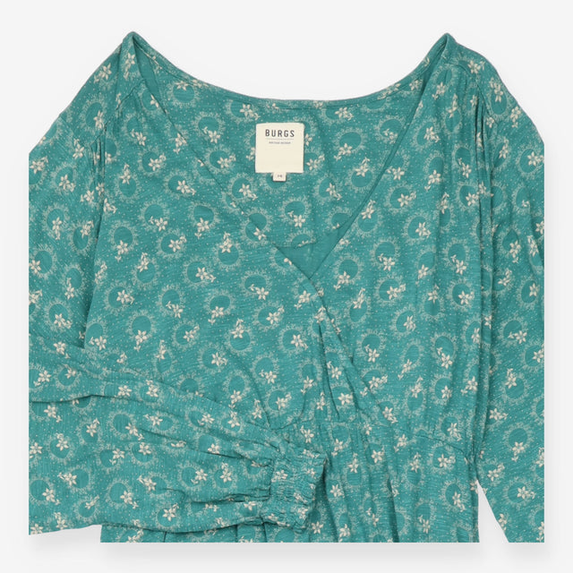 Maxi Dress Teal Floral Wrap Front Long Sleeve