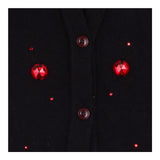 Cardigan Black Red Jewel Embellished V Neck Knit