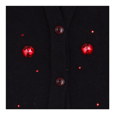 Cardigan Black Red Jewel Embellished V Neck Knit