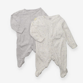 Sleepsuits Grey White and Yellow Spots