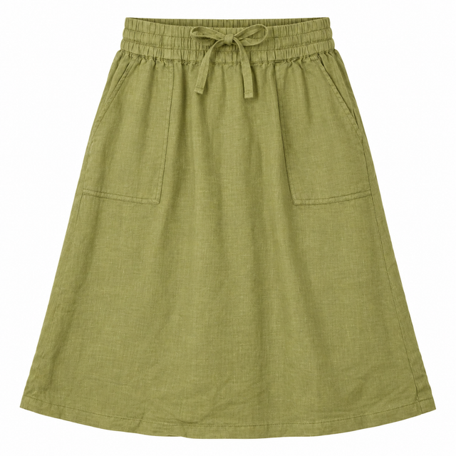 Skirt Olive Green Linen Pepper Moth Drawstring