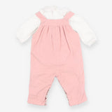 Dungaree set pink needle cord with duck applique