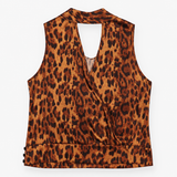 Top Sleeveless Animal Print Tie Neck Gold Mix