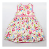 Jersey Dress White with Floral Pattern and Pink an