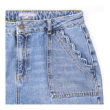 Cropped Jeans Blue Denim Scalloped Pocket Wide Leg