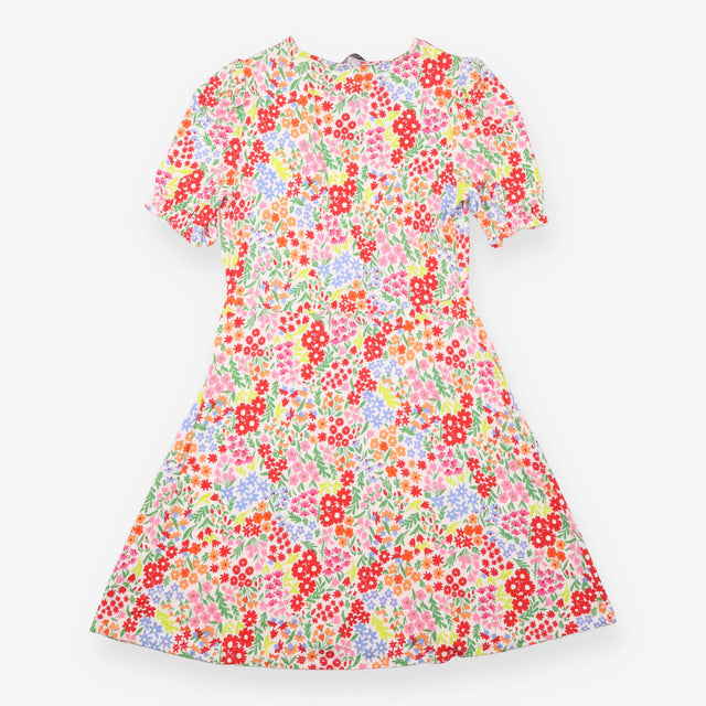 Midi Dress Multicoloured Floral Print Puff Sleeve 