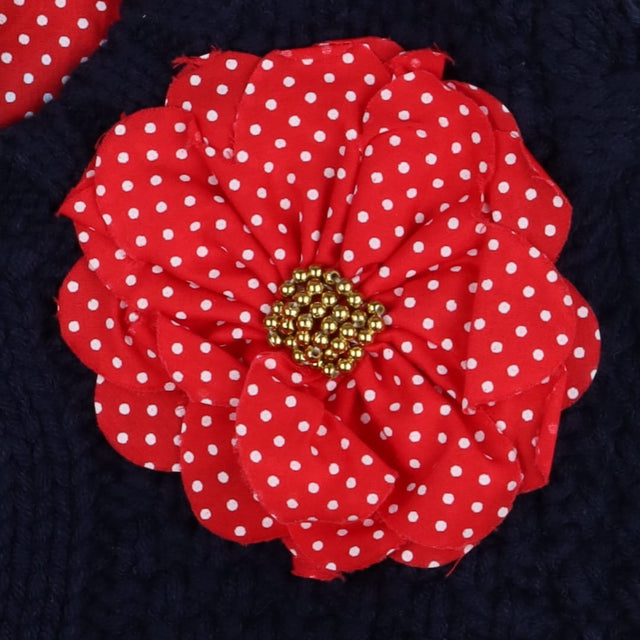 Strawberry Faire Sweater Knit Navy Flower Applique