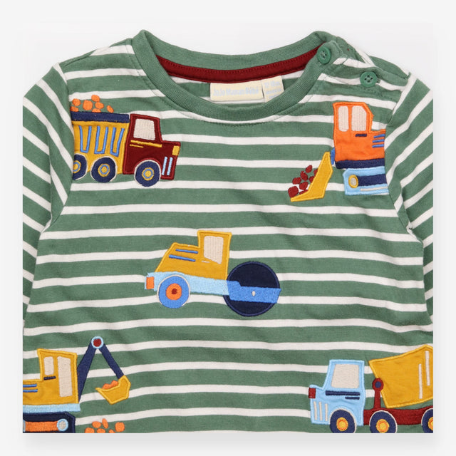 T-shirt green and white stripe tractor