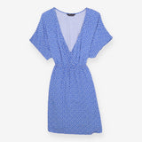 Wrap Dress Blue White Polka Dot Short Sleeve