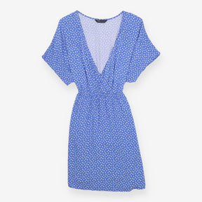 Wrap Dress Blue White Polka Dot Short Sleeve