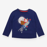 Tee LS blue santa in rocket