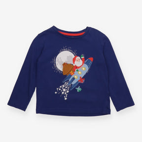 Tee LS blue santa in rocket