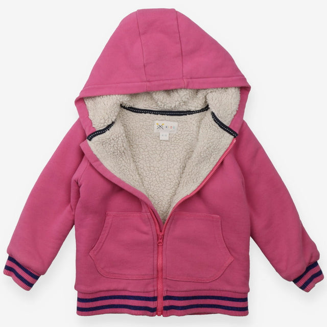 Hoodie pink fleece lined blue stripe cuffs
