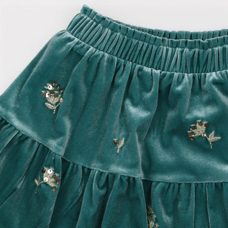 Skirt velour teal with sequin flowers