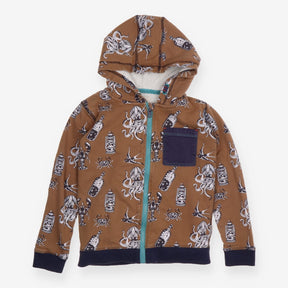 Hoodie brown under sea Octopus Lobsters