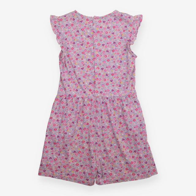 Shortie Jumpsuit Ruffle Shoulders Pink Ditsy Flowe