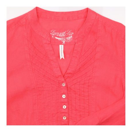 Vintage Linen Blouse Pink 3/4 Sleeve V Neck